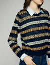 Wool Blend Geometric Stripe Crewneck Sweater