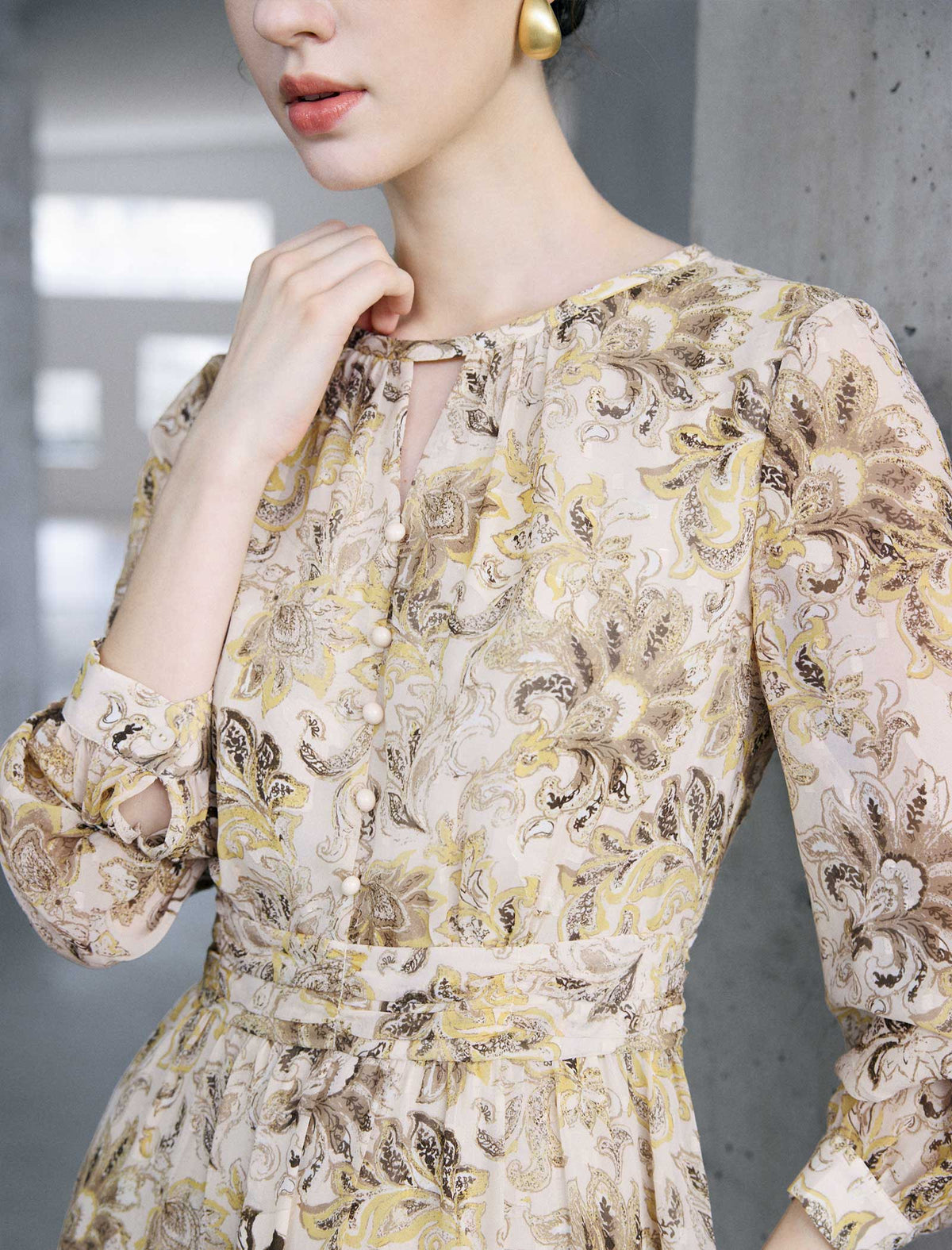 Floral Print Long Sleeve Midi Dress