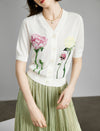 Floral V-Neck Short Sleeve Knit Cardigan