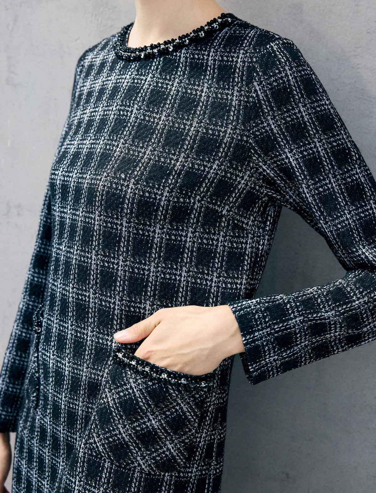 Plaid Long Sleeve Sheath Midi Dress