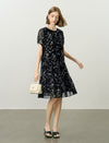 Chiffon Butterfly Print Puff Sleeve Midi Dress
