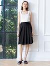 Black Pleated Knee-Length A-Line Skirt
