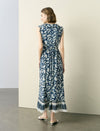 Tie-Dye Floral Ruffle V-Neck Midi Dress