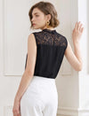 Lace Panel Chiffon Stand Collar Sleeveless Top
