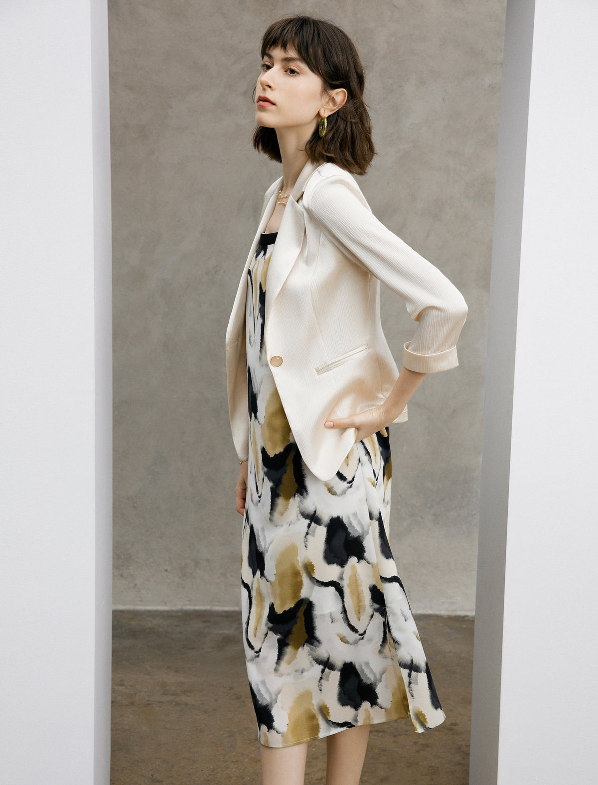 Three Quarter Sleeve Satin Blazer