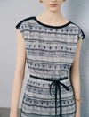 Striped Textured Lace-Hem Midi Dress