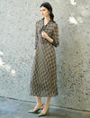 Houndstooth Print Pleated Midi Shirt Dress