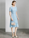 Light Blue Lace Ruffle Hem Midi Dress