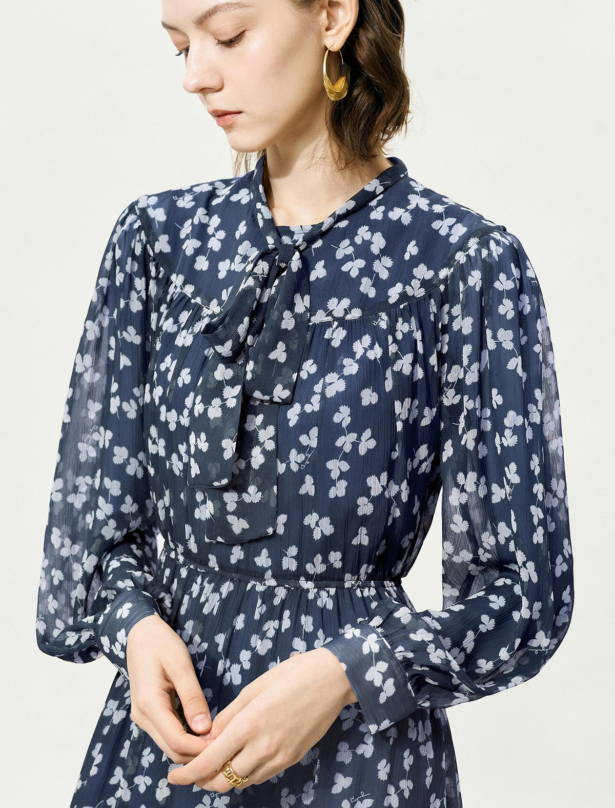 Sheer Tie-Neck Floral Midi Dress