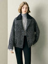 Tweed Wool-Blend Fleece Collar Jacket