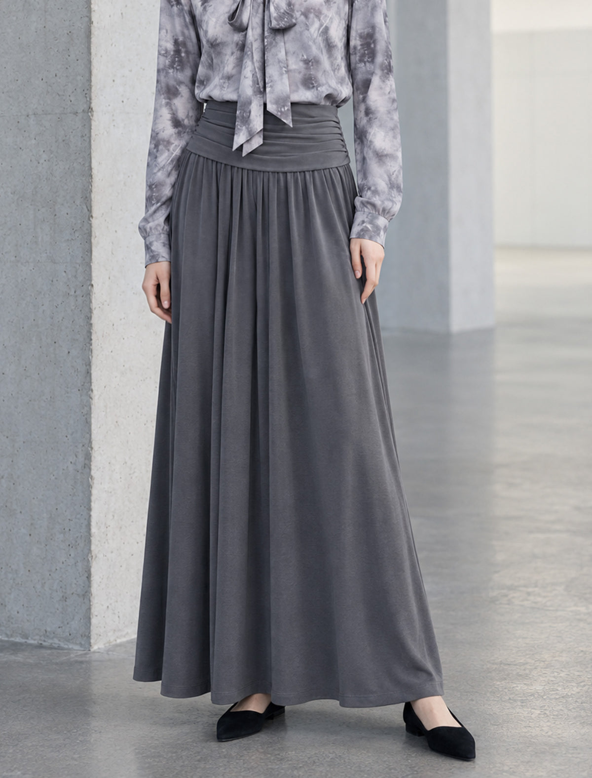 Ruched Waist Gathered A Line Maxi Skirt