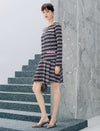 Geometric Plaid Pearl Button Long Sleeve Dress