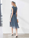 Striped Print Waist-Cinched Sleeveless A-Line Midi Dress