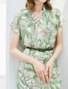 Botanical Print Belted Shirt Midi Dress