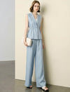 Light Blue Linen-Blend Cinched Waist Vest