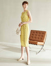 Yellow Geometric Print Sleeveless Midi Dress