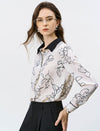 Abstract Line Art Contrast Collar Blouse