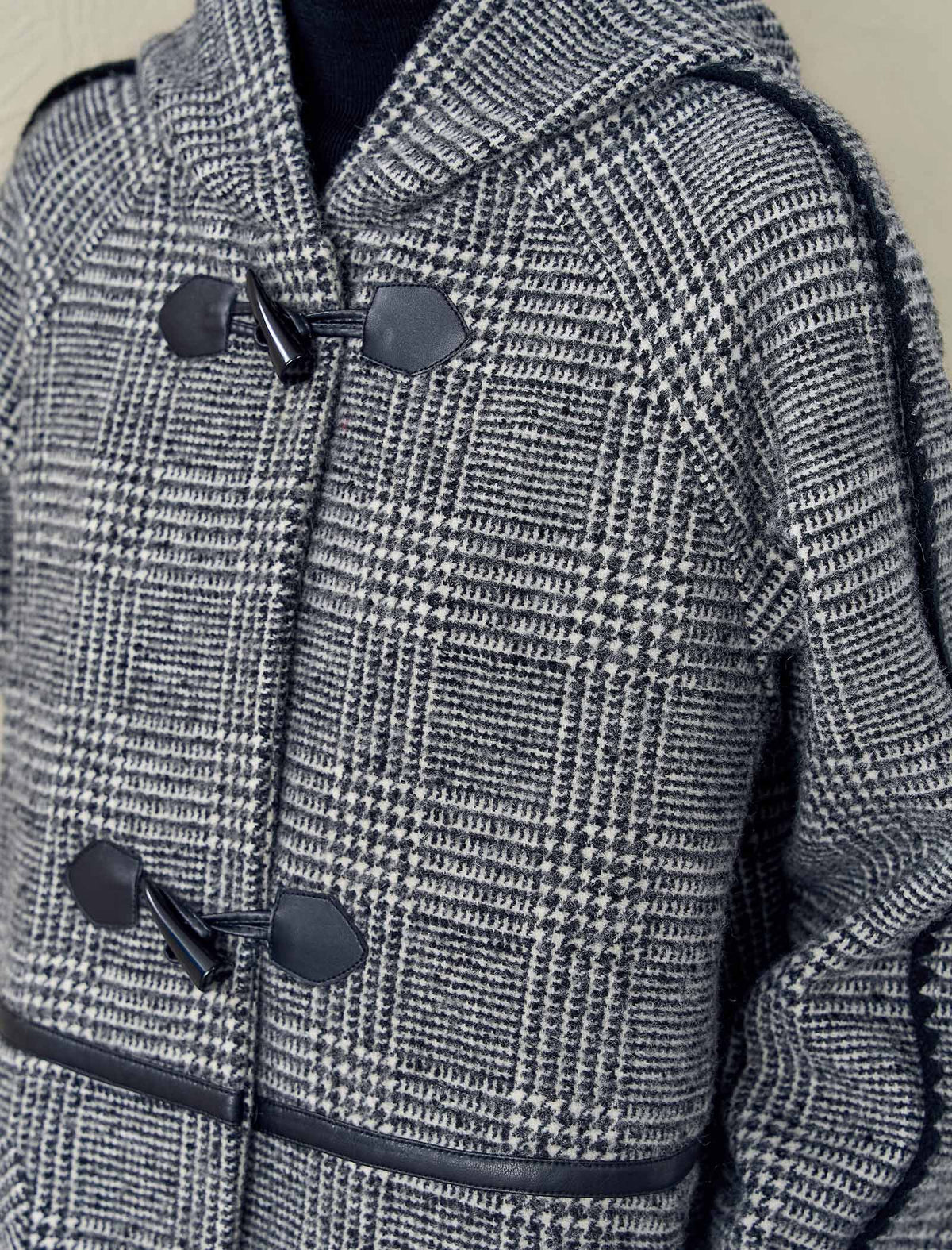 Plaid Wool-Blend Toggle Hooded Coat