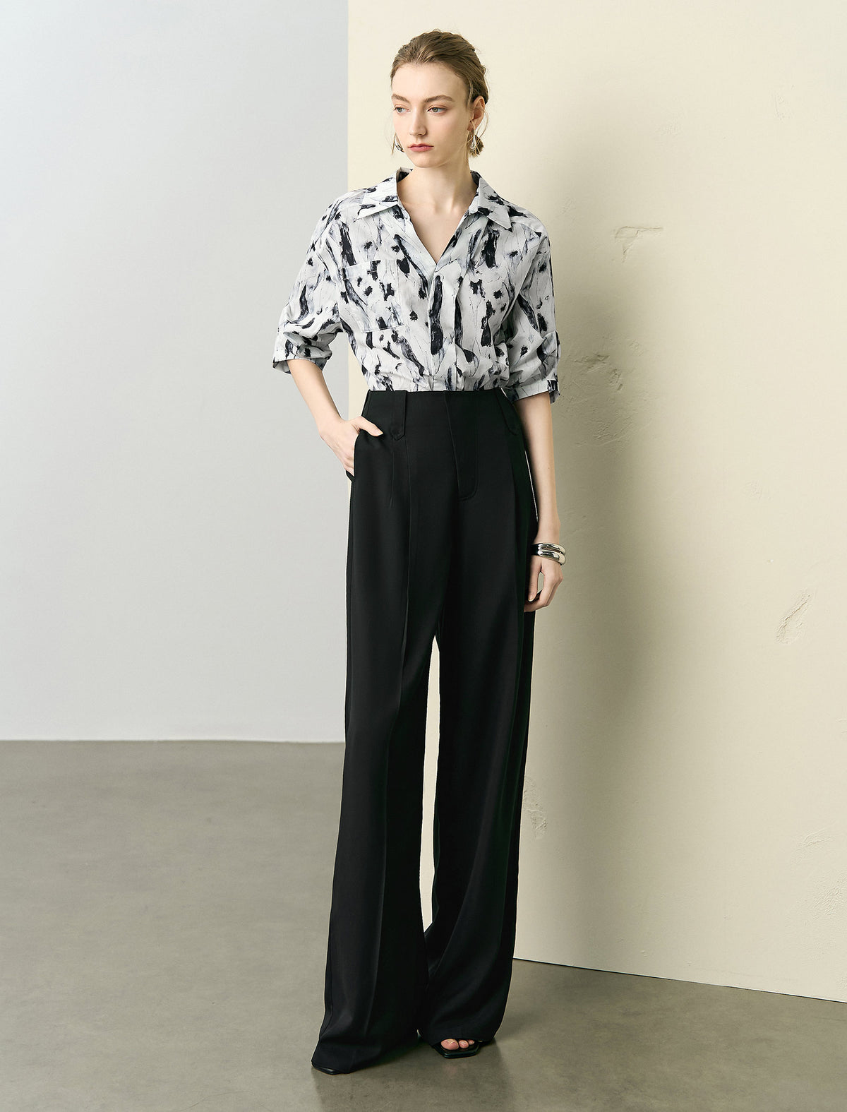 Cotton Watercolor Abstract Print Shirt