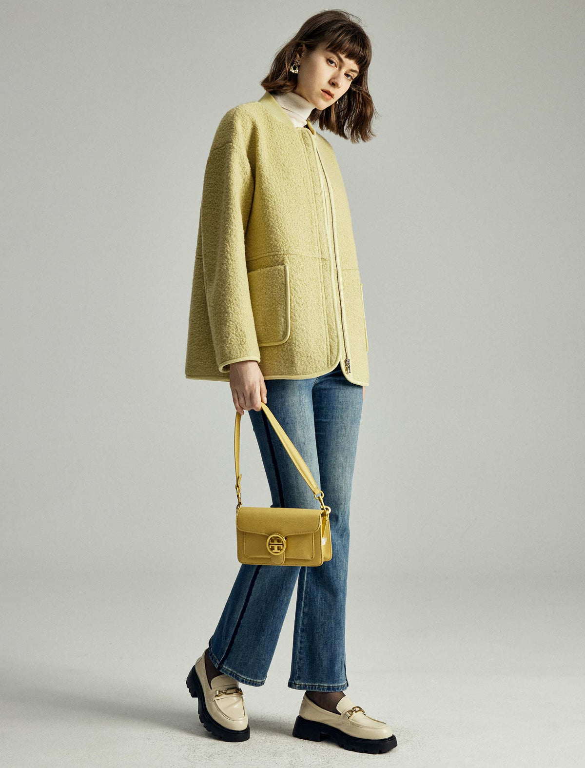 Wool-Blend Pocket Detail Bomber Jacket