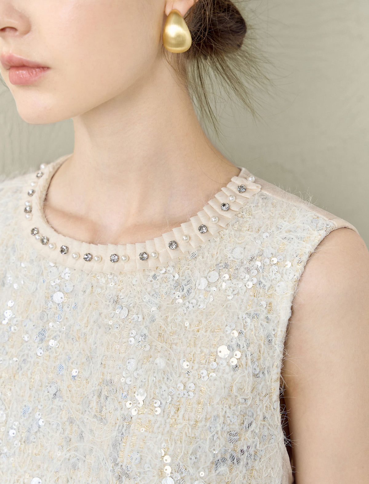 Sequin-Front Sleeveless Knee-Length Dress