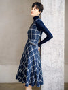 Plaid V Neck Sleeveless A Line Midi Dress
