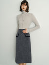 Wool Gray Double-Faced High-Waist A-Line Midi Skirt