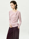 Asymmetric Neck Long-Sleeve Ruched Top
