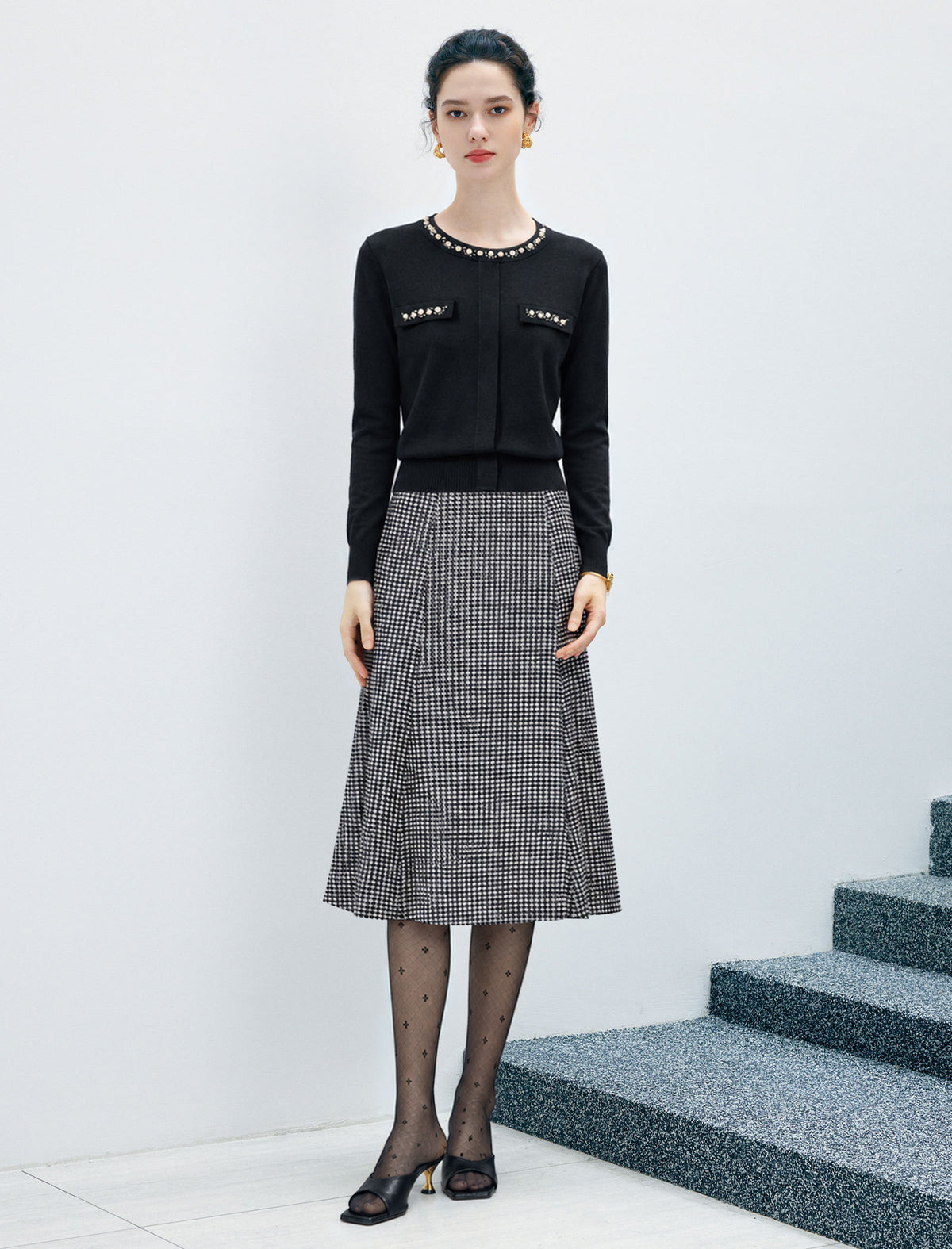 Wool Blend Plaid A-Line Skirt