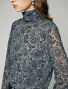 Paisley Print Turtleneck Fitted Long Sleeve Top