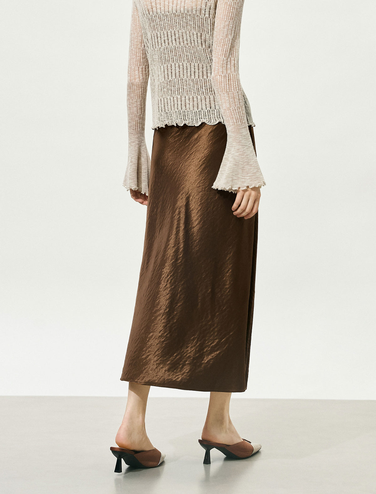 Textured Satin Midi Skirt