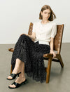 Chiffon Black Polka Dot Tiered Midi Skirt