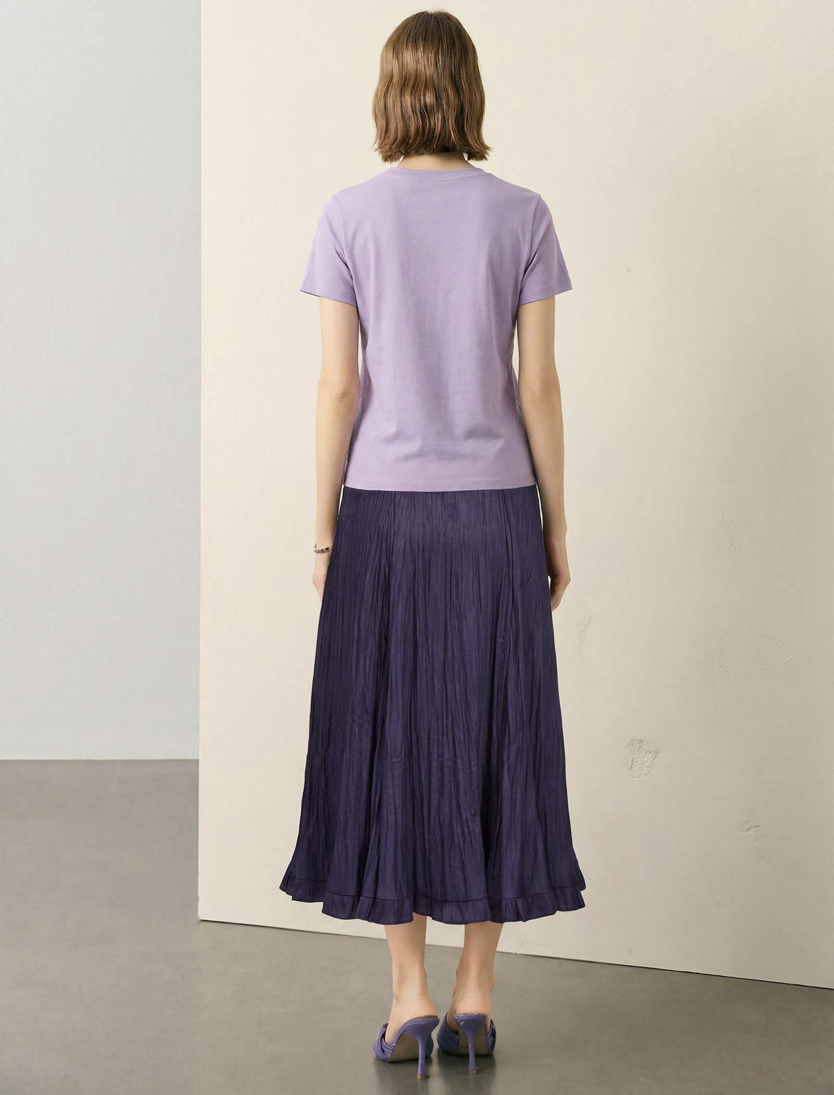 Crinkle Pleated Ruffled Hem Midi Skirt