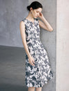 Floral Print Sleeveless Notched-Neck Midi Dress