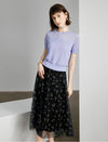 Black Mesh Floral Midi Skirt