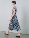 Blue Checked Ruched Midi Dress