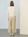 Tencel Khaki High Waisted Wide Leg Cropped Pants