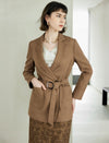 Camel Belted Notched-Lapel Blazer