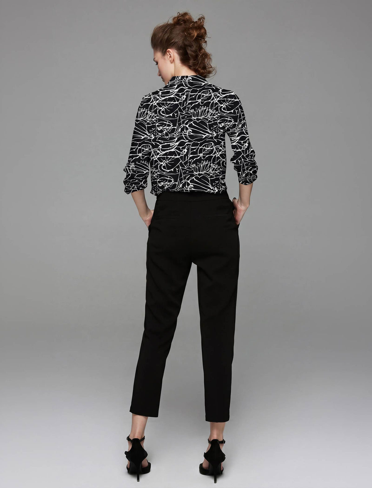 Crackle Print Tie Neck Blouse