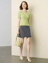 Ruffled V‑Neck Short‑Sleeve Cardigan