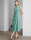 Teal Paisley Print Sleeveless Midi Dress