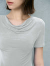 Velvet Cowl Neck Short Sleeve Top