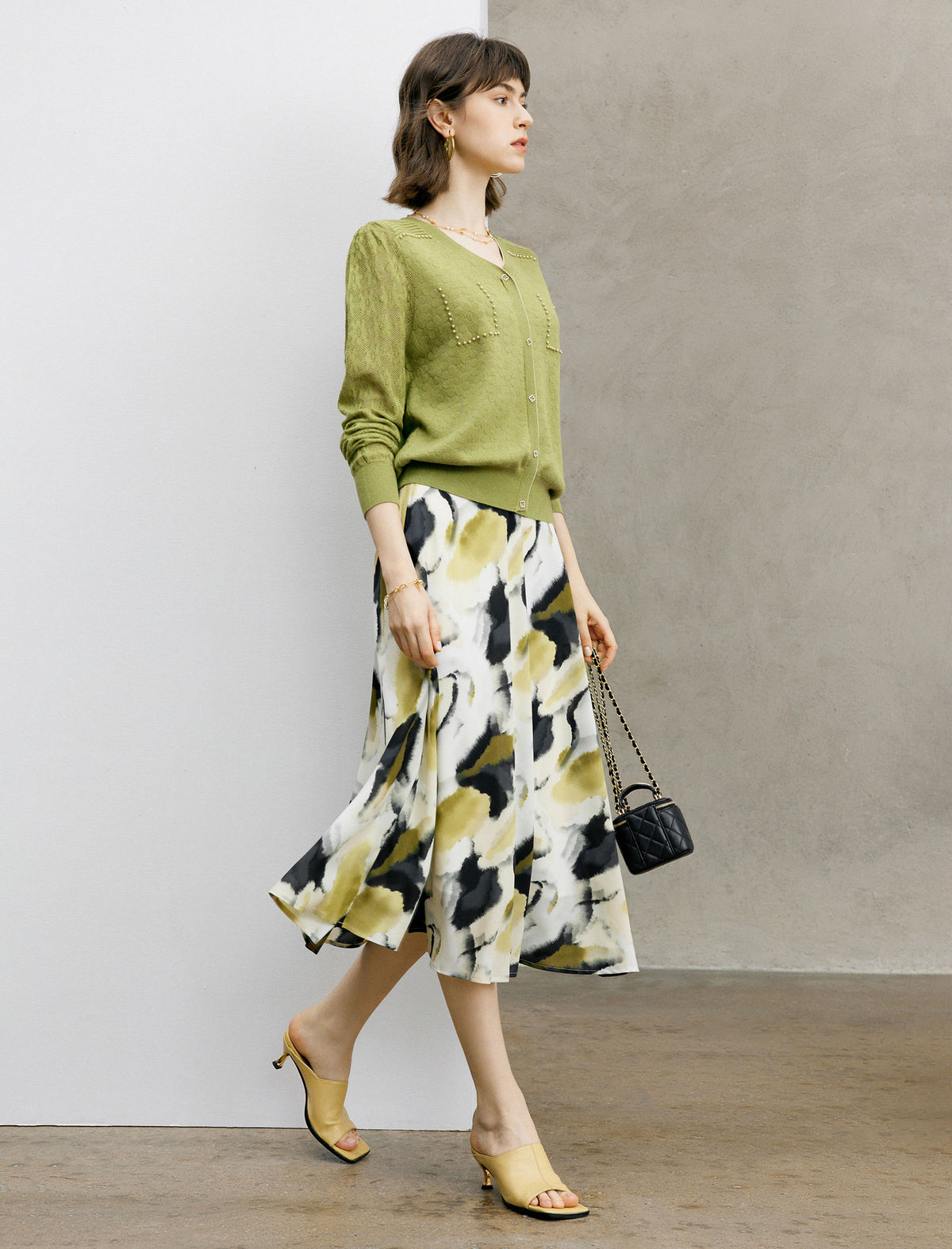 Abstract Print Flared A-Line Midi Skirt
