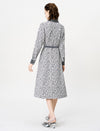 Abstract Print Belted Long Sleeve Midi Dress