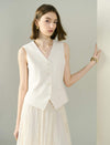 Clean Tailored Cream White V-Neck Button Front Vest