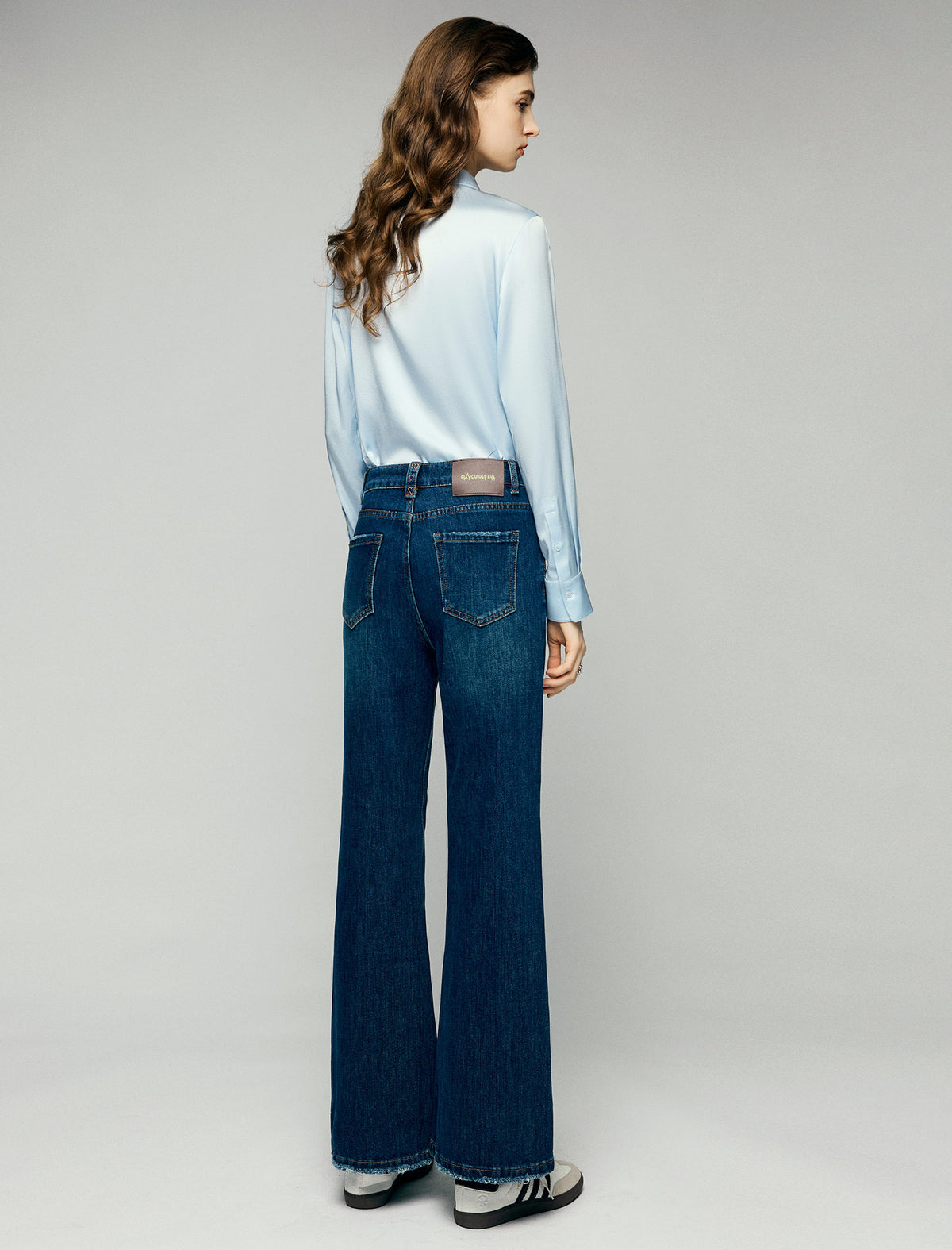 Heart-Detail High-Waist Fringe-Hem Wide-Leg Jeans