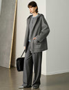 Grey 100% Wool Hooded Coat