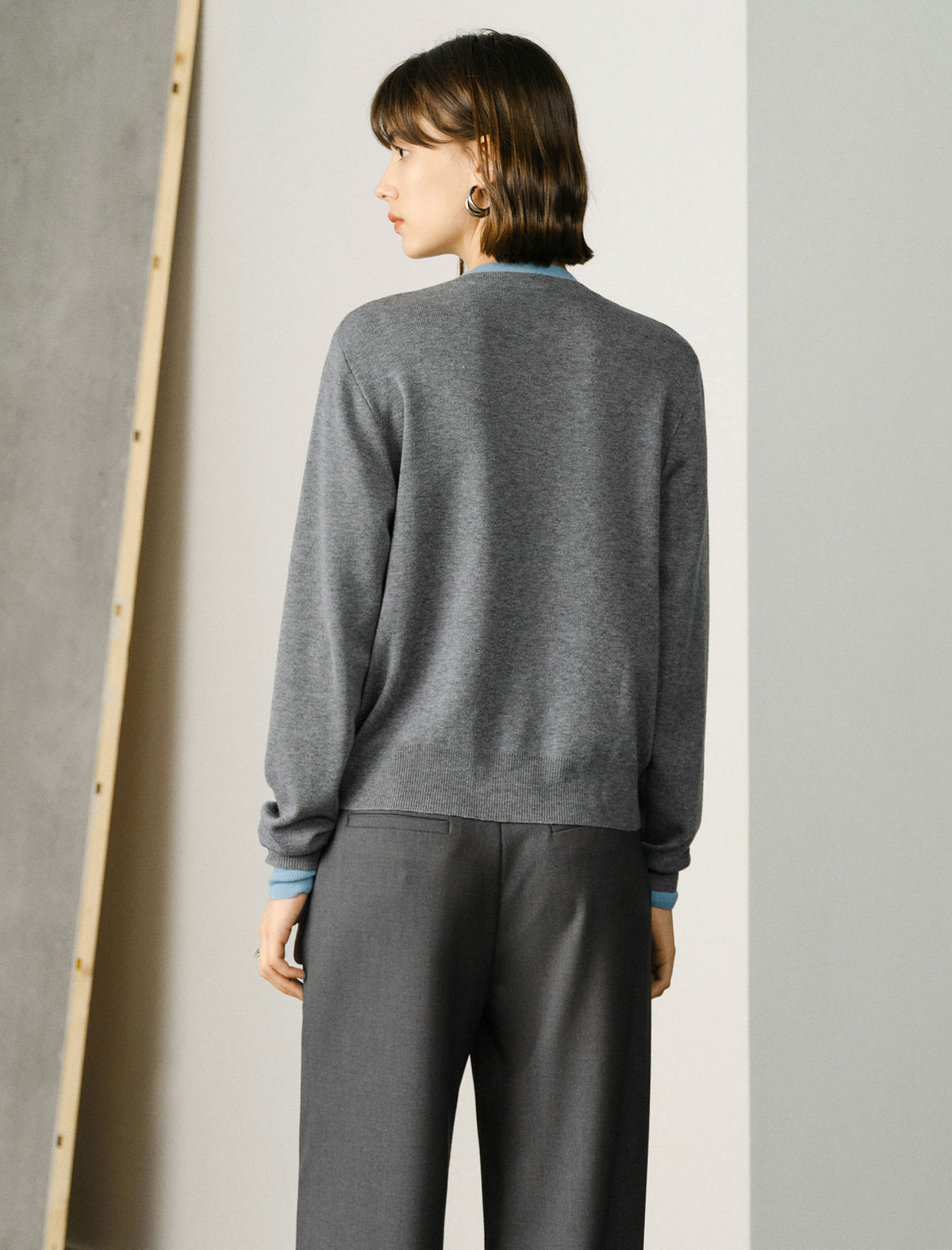 Mock‑Two‑Piece Color‑Block Knit Cardigan