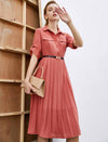 Chic Workwear Pleated Midi Shirt Dress