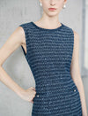 Sleeveless Tweed Midi Sheath Dress